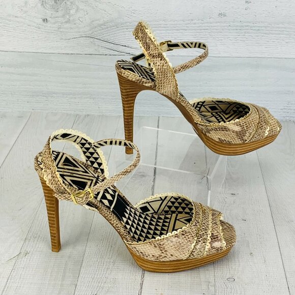 Jessica Simpson JP-BLAZIE Python Gold Platform Heels Open Toe Shoes Sandals 8 B - Picture 7 of 8